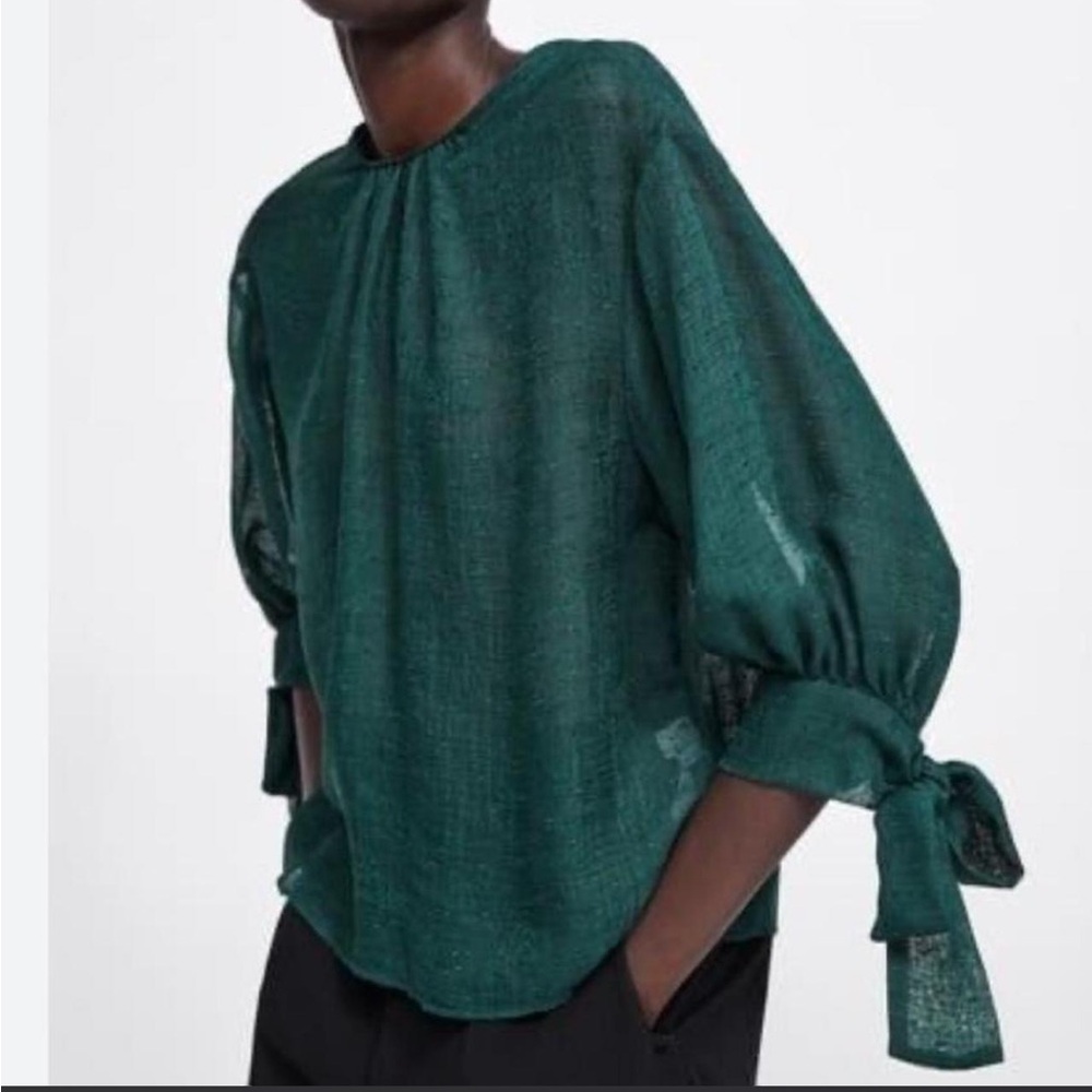 Zara Green Sheer Textured Blouse | Small